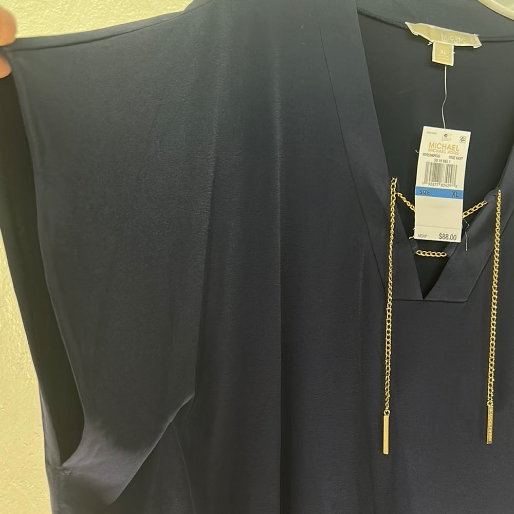 NWT Michael Kors Lace-Up Tunic Top 
True Navy Women’s Size XL - Picture 6 of 11